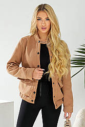 Бомбер жіночий штучний кашемір, колір темно-бежевий, 257R325
