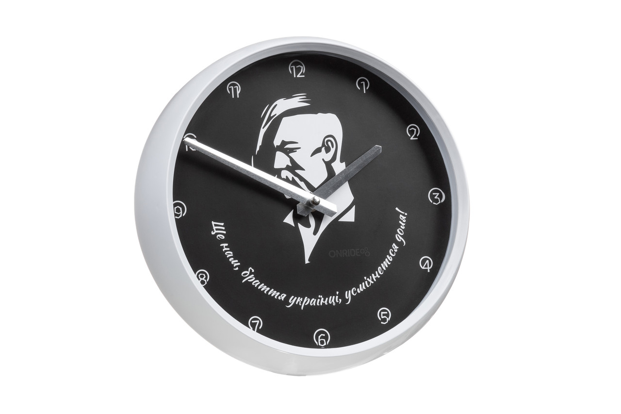 Годинник Козак Ще нам, браття українці... (варіант 2) чорний Ø26см