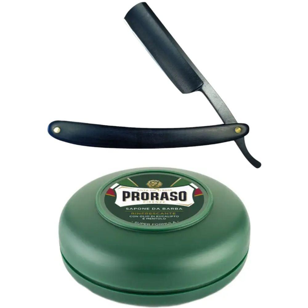 Небезпечна бритва/шавета розкладна Straight Razor + мило для гоління Proraso Rinfrescante Green Eucalyptus 75 мл, фото 1