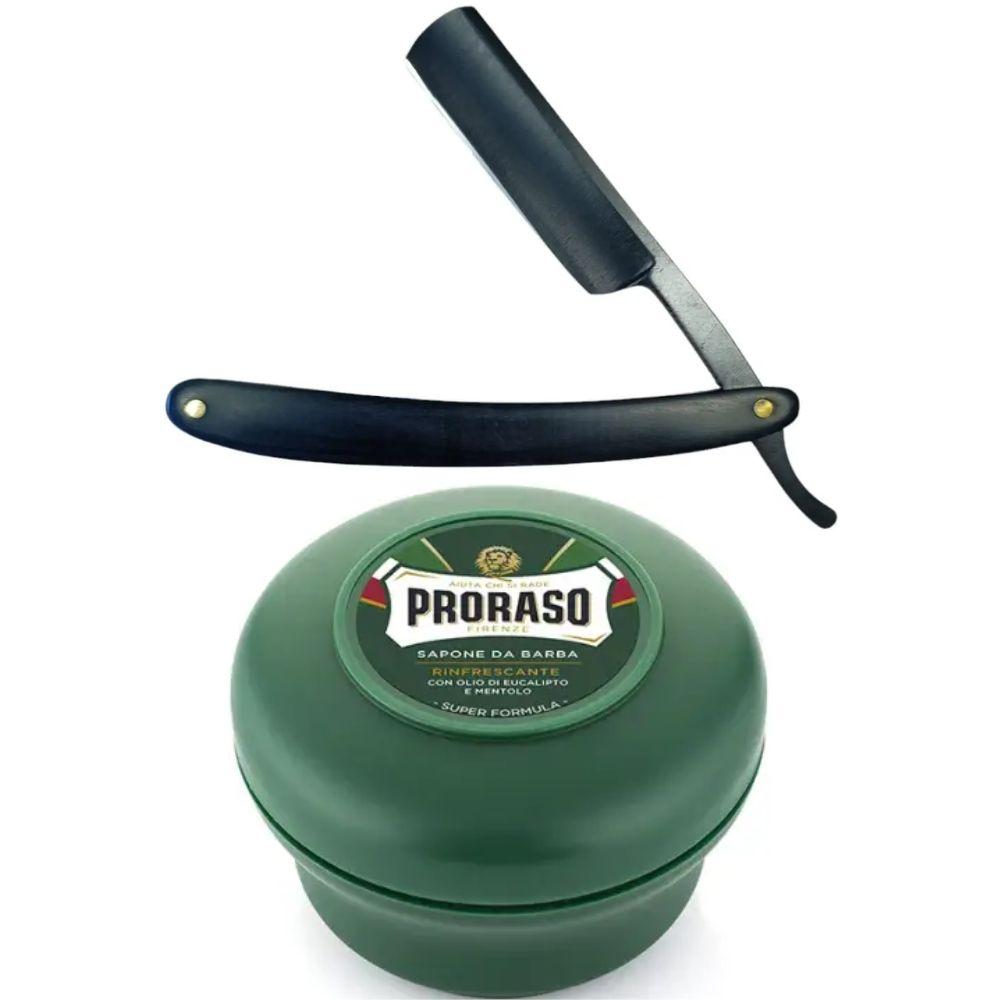 Небезпечна бритва/шавета розкладна Straight Razor + мило для гоління Proraso Rinfrescante Green Eucalyptus 150 мл, фото 1