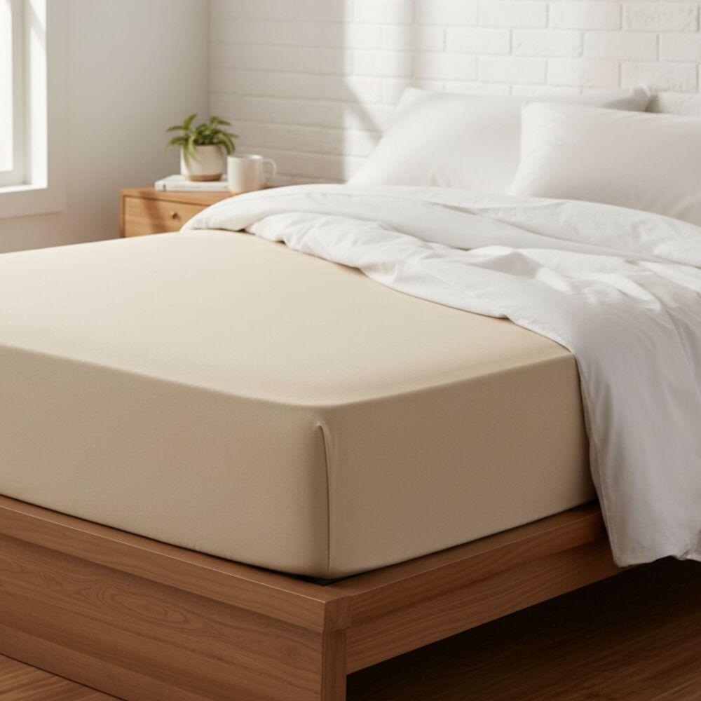 Простирадло трикотажне 140/160х200х35 см на гумці IDEIA, еластичне, трикотаж, бавовна беж, фото 1