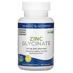 Гліцинат цинку, Zinc Glycinate, Nordic Naturals, 20 мг, 60 капсул