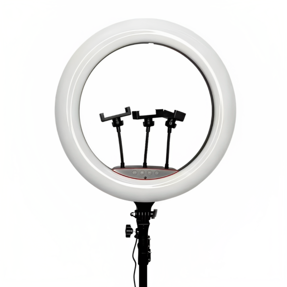 Кільцева LED лампа 56см RGB для селфі та стримінгу з регульованою яскравістю та тримачами для телефону, фото 1