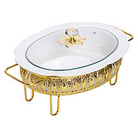 Настільна мармітниця 32×23×14 (см) порцелянова 1.2 (л) на металевій підставці HP-26-8