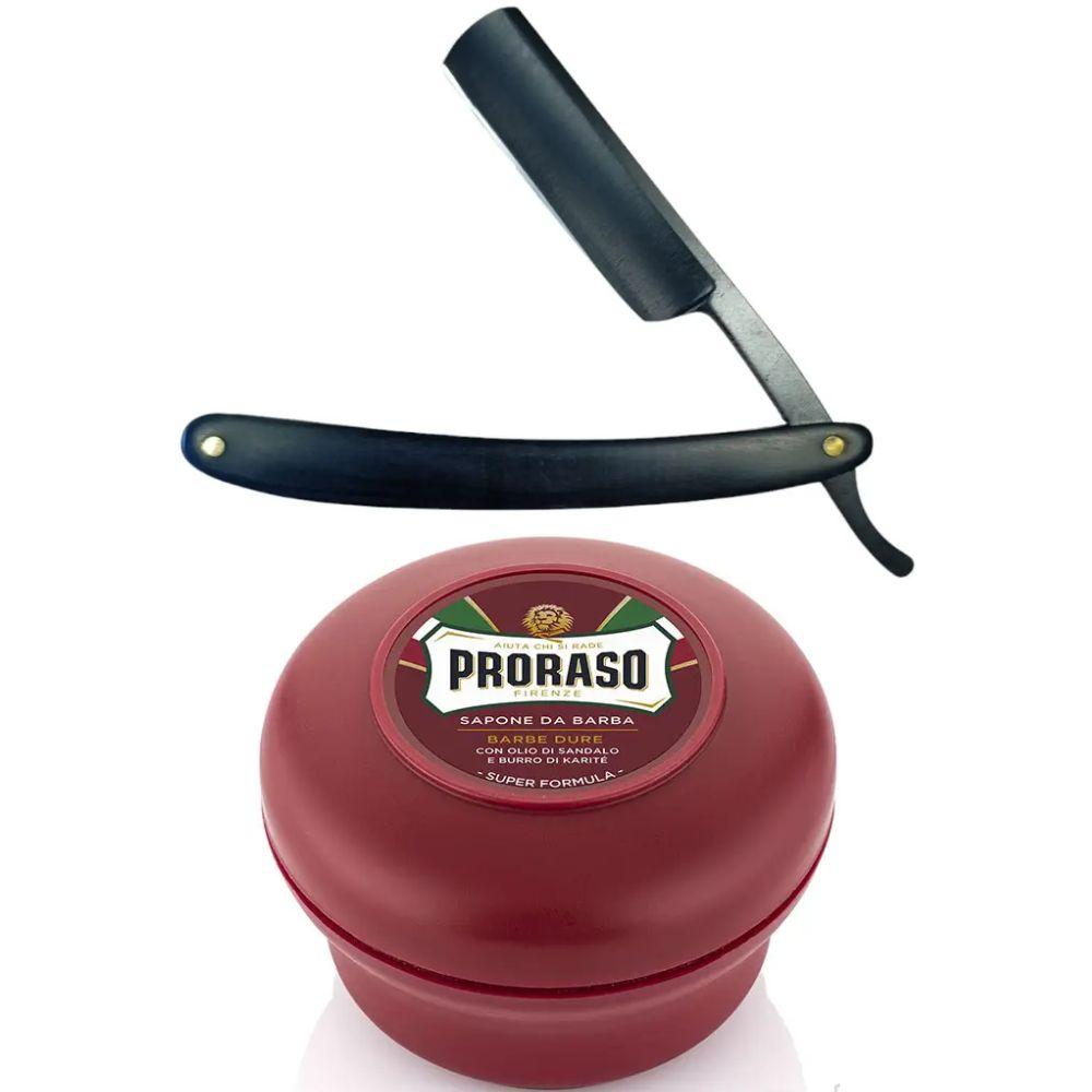 Небезпечна бритва/шавета розкладна Straight Razor + мило для гоління Proraso для жорсткої щетини з сандаловим маслом 150 мл, фото 1