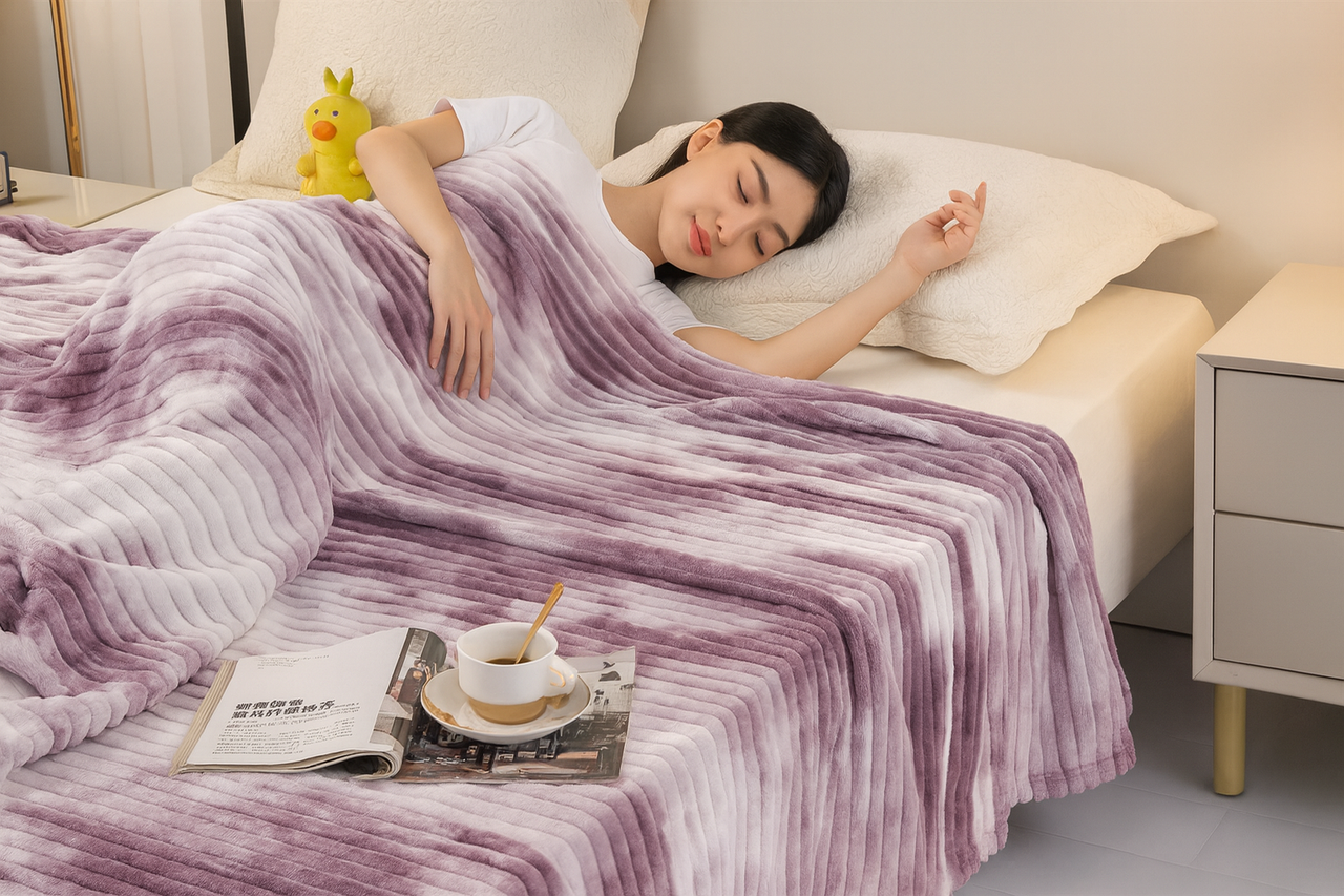 Плед флісовий полуторний "Хвиля" 160х210 см Фіолетово-бежевий, фото 1