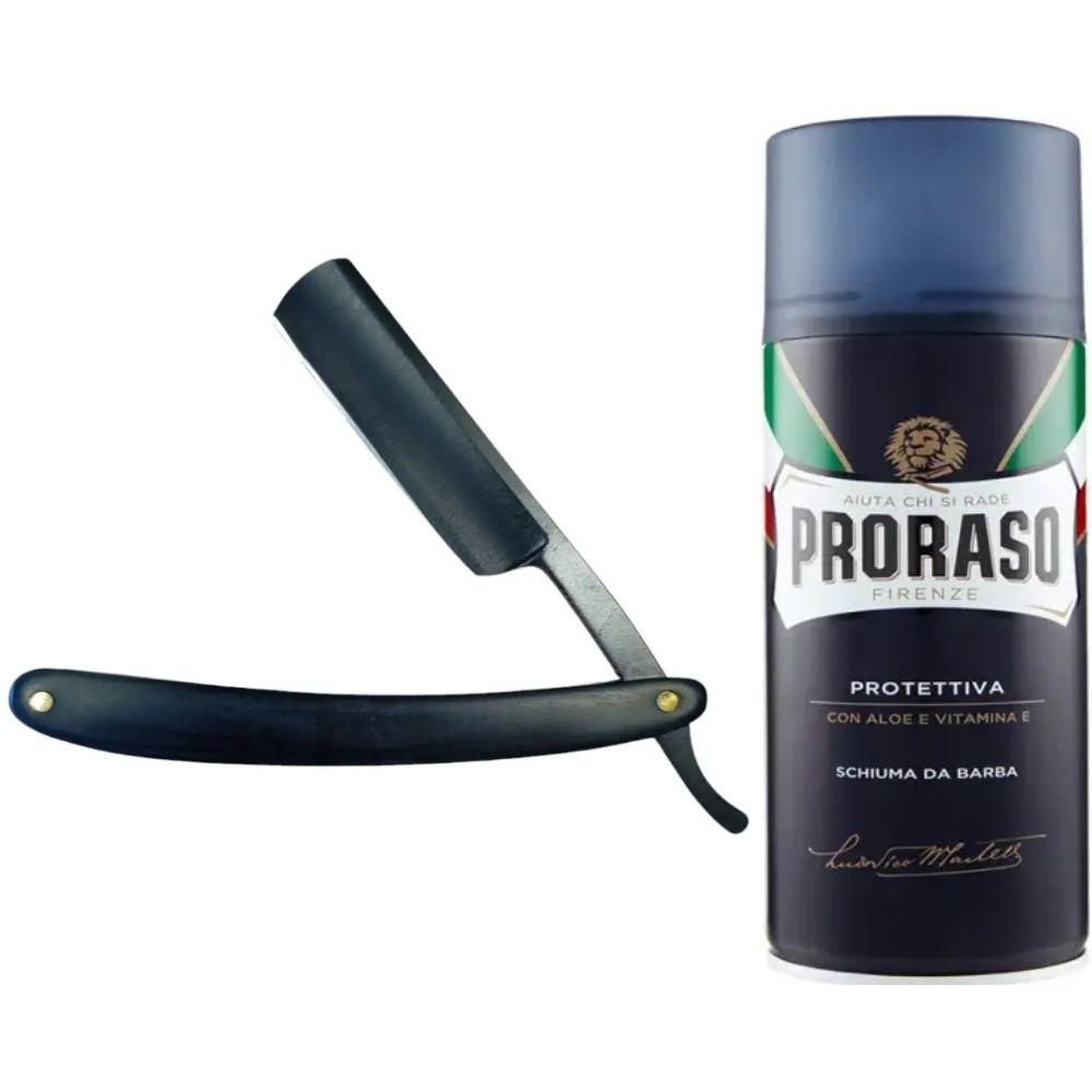 Небезпечна бритва/шавета розкладна Straight Razor + піна для гоління Proraso з екстрактом алое та вітаміном Е 400 мл, фото 1
