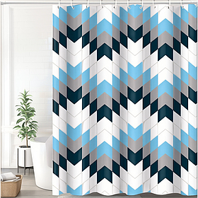 Шторка для ванної та душу 180x180 см водостійка, шторка для ванної кімнати з кільцями і гачками, біла з синім принтом