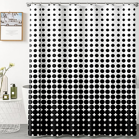 Шторка для ванної та душу 180x180 см водостійка, шторка для ванної кімнати з кільцями і гачками, біла з чорним принтом