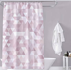 Шторка для ванної та душу 180x180 см водостійка, шторка для ванної кімнати з кільцями і гачками, рожева з принтом