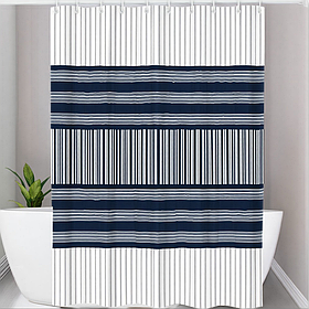 Шторка для ванної та душу 180x180 см водостійка, шторка для ванної кімнати з кільцями і гачками, біло-синя в смужку