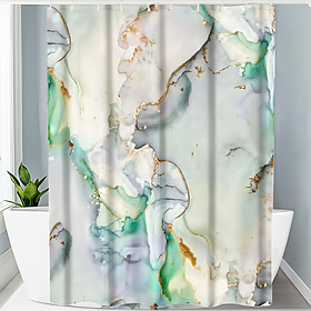 Шторка для ванної та душу 180x180 см водостійка, шторка для ванної кімнати з кільцями і гачками, мармурово-зелений принт