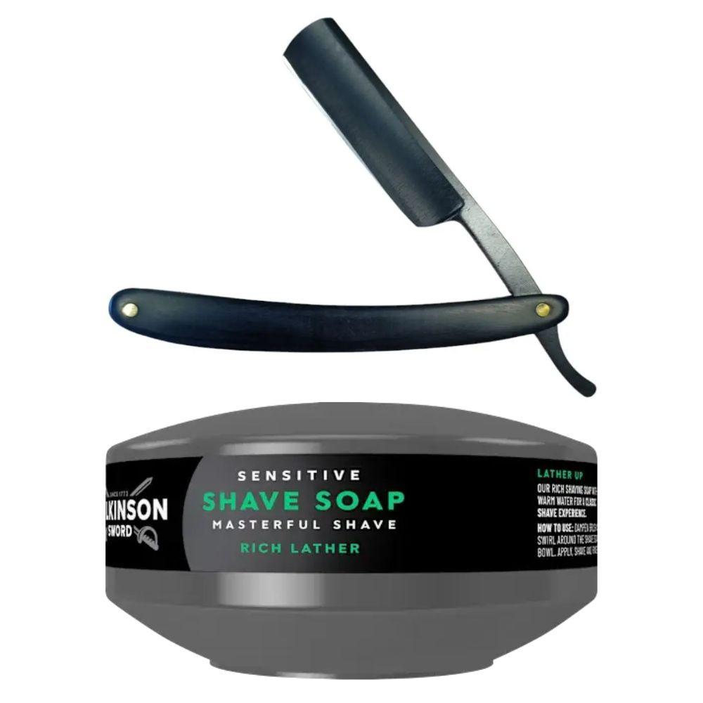 Небезпечна бритва/шавета розкладна Straight Razor + мило для гоління Wilkinson Sword для чутливої шкіри 125 г, фото 1