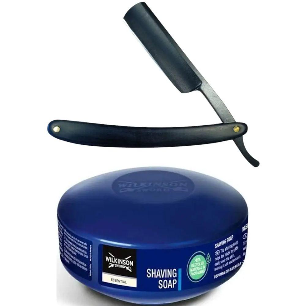 Небезпечна бритва/шавета розкладна Straight Razor + мило для гоління Wilkinson Essential 125г, фото 1