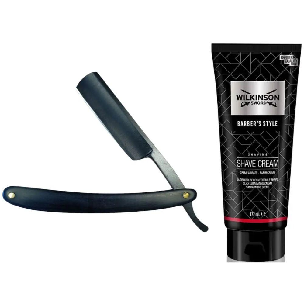 Небезпечна бритва/шавета розкладна Straight Razor + крем для гоління Wilkinson Sword Barber's Style, фото 1