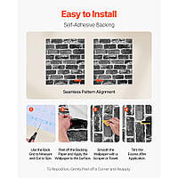 Самоклеючі шпалери VEVOR, 45 см x 10 м, Настінні шпалери, Клейка плівка з ефектом сірої цегли, Плівка для меблів, Наклейка на
