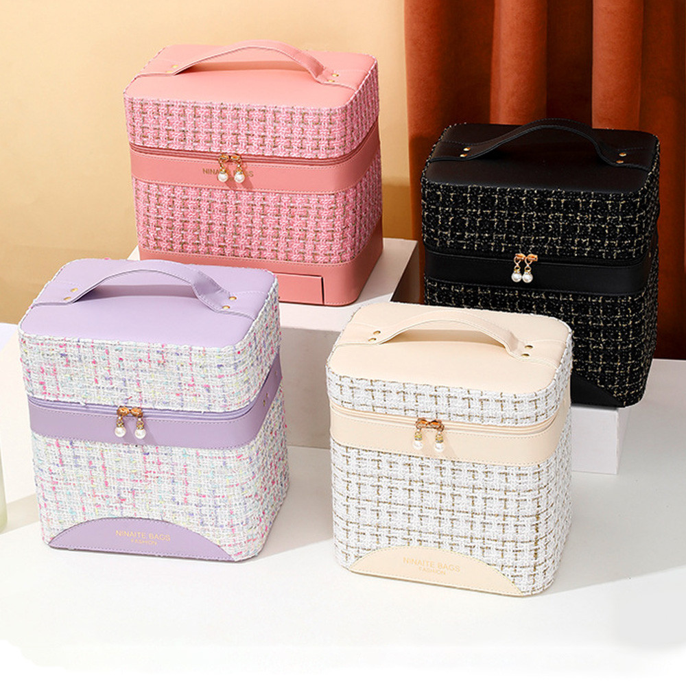 Косметичка органайзер із дзеркалом для жінок фіолетова дорожня для зберігання косметики, фото 1