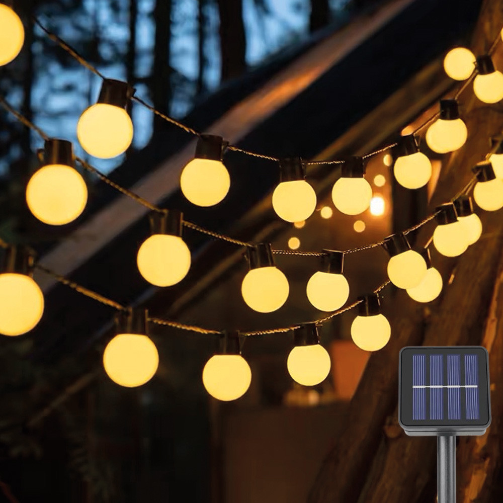 Вулична гірлянда із сонячною панеллю 50 лампочок теплий білий для прикраси саду тераси та балкона, фото 1
