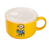 Миска порцелянова з пластиковою кришкою, 900 мл, для супу та локшини HP-15-18BM