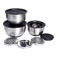 Набір мисок з нержавіючої сталі з кришками і терками салатники з нержавійки 3 штуки 2.5 л/2 л/1.5 л LG-02/3PCS