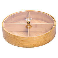 Менужниця дерев'яна на 4 секції з кришкою для закусок Ø25 (см) кругла HB-40-3