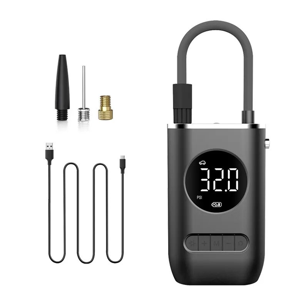 Насос акумуляторний цифровий AIR CZK-3668 50W Type-C з ліхтариком і перехідниками, фото 1