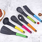 Набір кухонного приладдя Kitchen Cutlery Set 6 предметів для готування та сервірування з силікону на підставці, фото 6