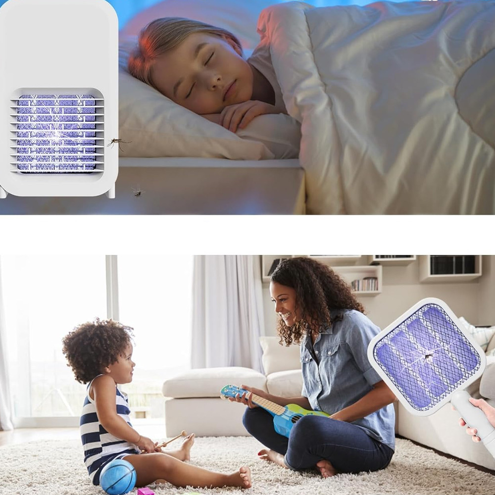 Електромухобойка акумуляторна з УФ підсвічуванням для знищення комарів та мух у приміщенні та на вулиці, фото 1