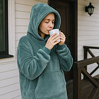 Оверсайз плед-халат Huggle Hoodie з капюшоном для дому теплий затишний та м'який 100х80 см зелений