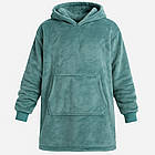 Оверсайз плед-халат Huggle Hoodie з капюшоном для дому теплий затишний та м'який 100х80 см зелений, фото 2