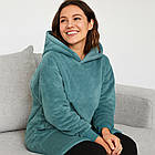 Оверсайз плед-халат Huggle Hoodie з капюшоном для дому теплий затишний та м'який 100х80 см зелений, фото 8