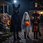 Маска страшний заєць плюшева для Хеллоуїна косплея вечірки багаторазова чорна, фото 4