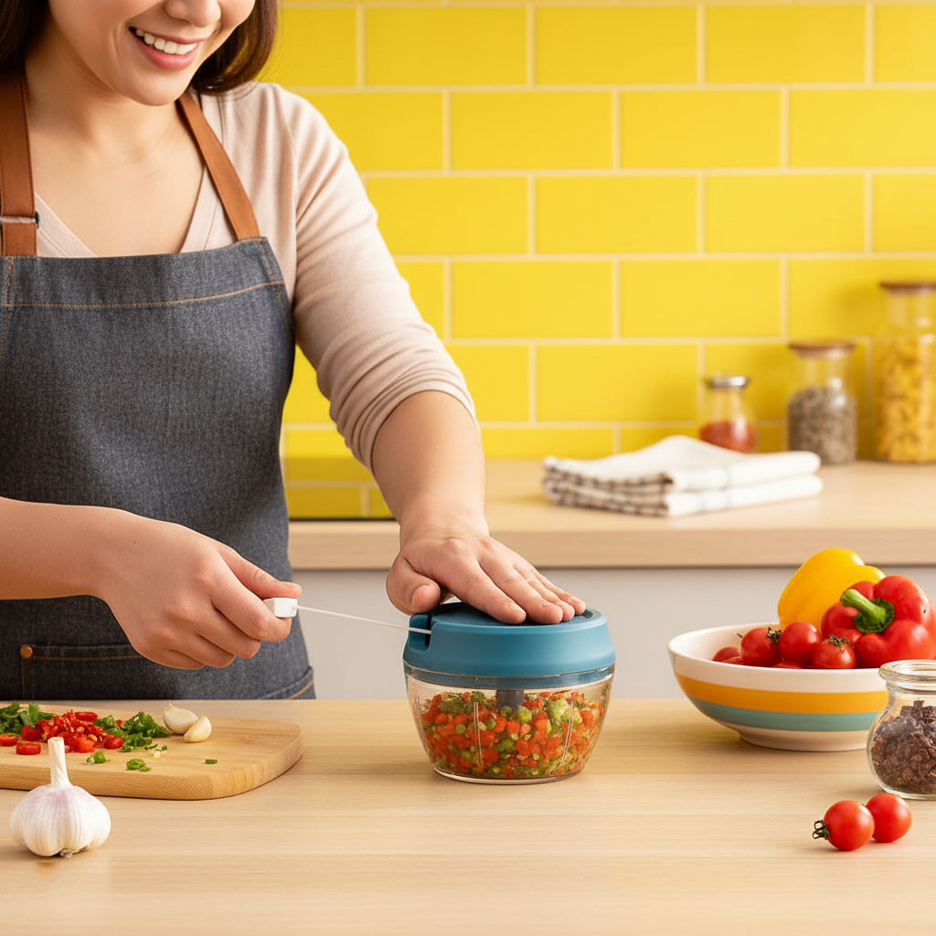 Механічний ручний подрібнювач XB-2082 для смузі та соусів з лезами з нержавіючої сталі 500 мл синій, фото 1