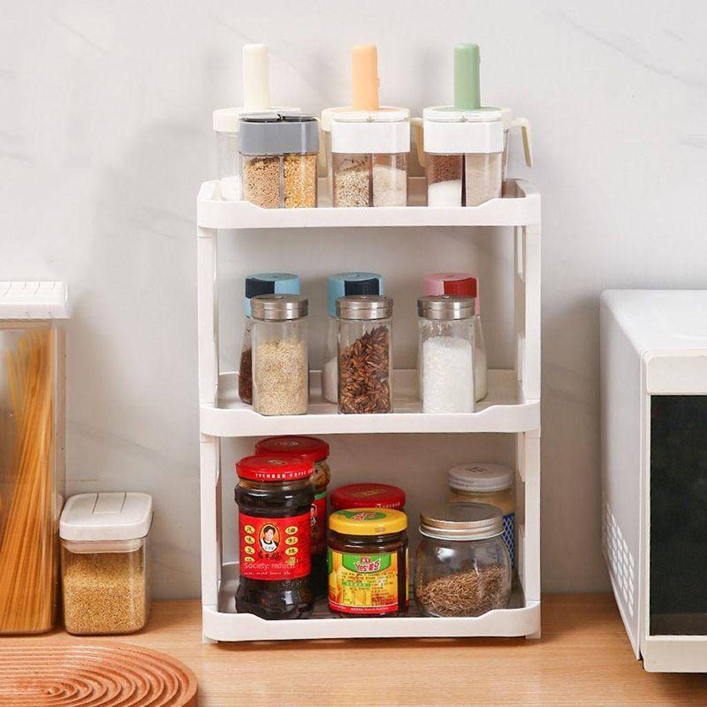 Настільна полиця триярусна органайзер для ванної та зберігання біла пластикова 38х28.5х16.5см, фото 1