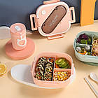 Пластиковий ланч-бокс з приладами 1300 мл рожевий для їжі на роботу, фото 4