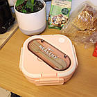 Пластиковий ланч-бокс з приладами 1300 мл рожевий для їжі на роботу, фото 9