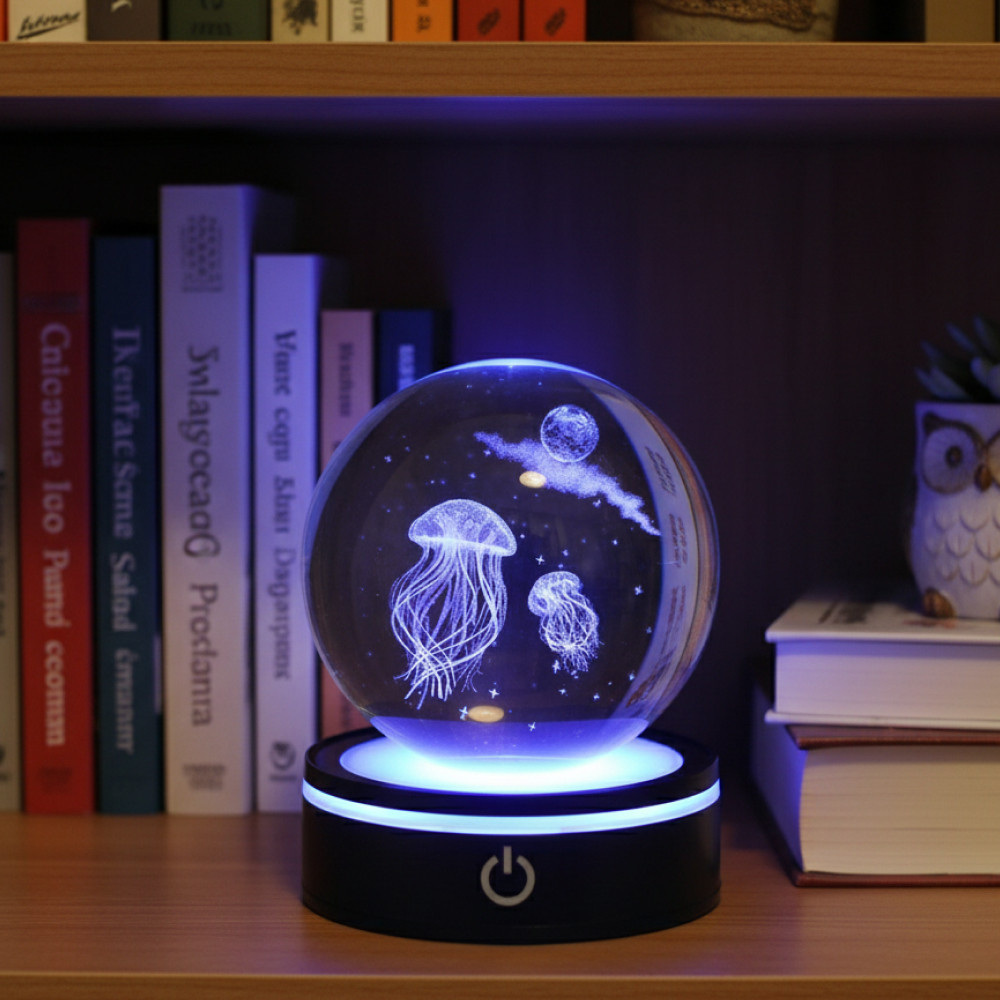 Декоративний нічник кришталева куля для дітей із сенсорним керуванням багатобарвний світильник, фото 1