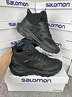 Чоловічі зимові на хутрі кросівки Salomon Elixir Activ Fur All Black, черевики текстиль водонепрон. чорні. Чоловіче взуття