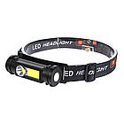 Світлодіодний налобний ліхтар 2в1 BL 211 з магнітом для туристів та рибалок з USB зарядкою 500 люменів, фото 2