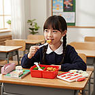 Пластиковий ланч бокс з приладами для роботи та навчання компактний контейнер для їжі червоний, фото 2