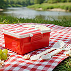 Пластиковий ланч бокс з приладами для роботи та навчання компактний контейнер для їжі червоний, фото 8