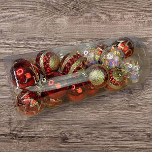 Набір іграшок на ялинку 19338 6 см 24 шт червоний ID 5151367