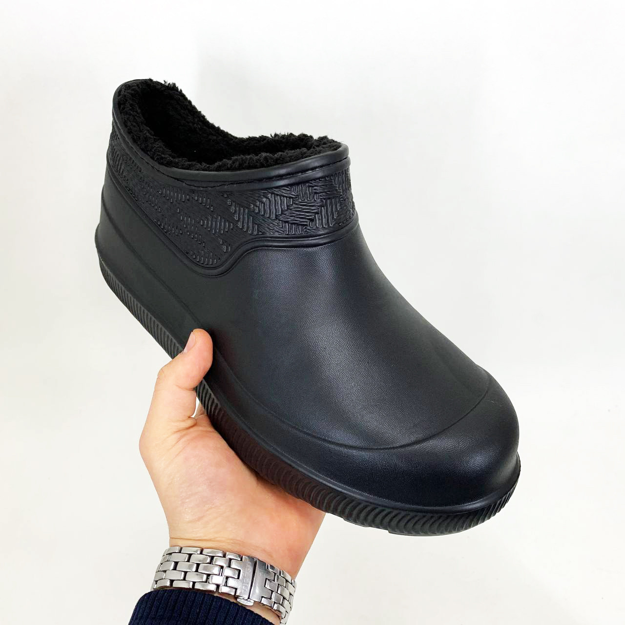 Жіночі дутики львівської фабрики 37р, Калоші утеплені чорного кольору, Утеплені валянки жіночі TC-46
