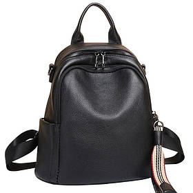 Шкіряний жіночий рюкзак міський 31х28х14, матова сумка на плечі, чорна