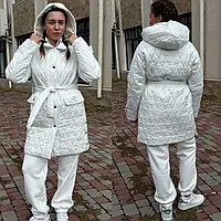 Розпродаж жіноча куртка подовжена з поясом 42-44 46-48 50-52 молочна