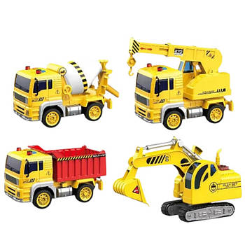 Набір з транспортом "Спецтехніка" (інерц, 4 шт., масштаб 1:20, звук, світло, рухомі деталі) WY510-4