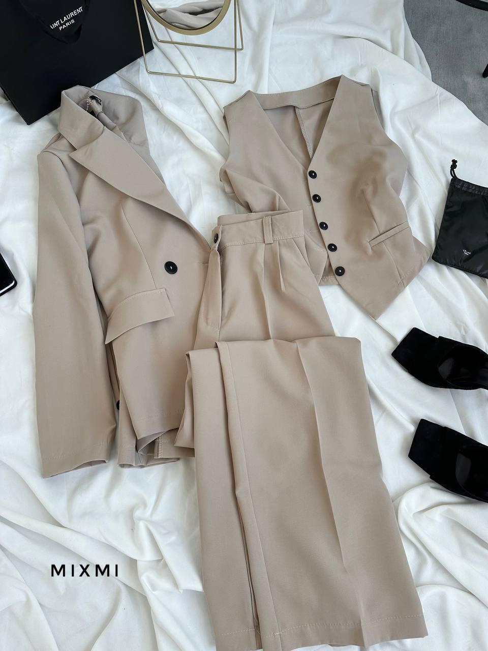 Костюм жіночий 3-ка костюмка люкс Модель: 863/864-5878 Колір: Чорний, беж, фото 1