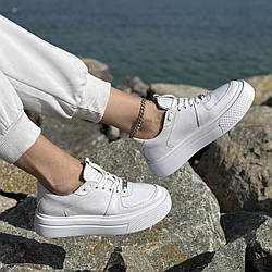 Кеди жіночі білі. Натуральна шкіра флотар