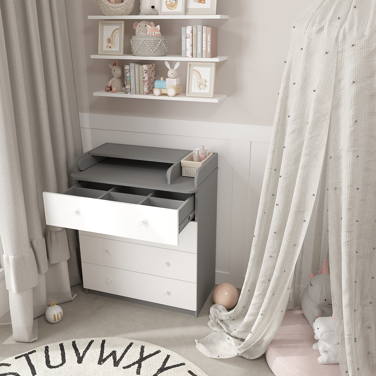 Комод пеленальний з шухлядами 955х800х420 мм Антрацит/Білий, фото 1