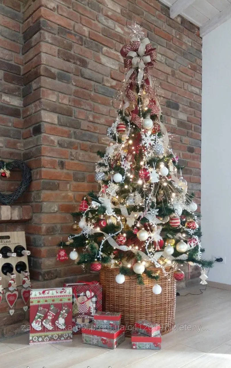 Плетений кошик круглої форми під горщик з ялинкою D-50см, фото 1